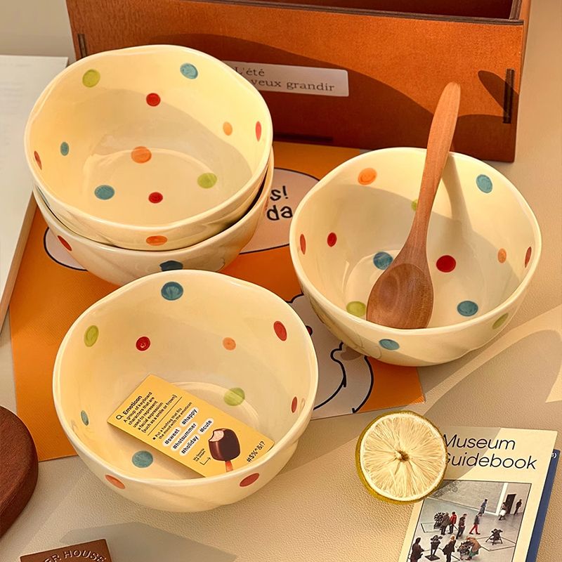 ins彩色波点陶瓷可爱釉下彩饭碗家用奶油餐具高颜值新款