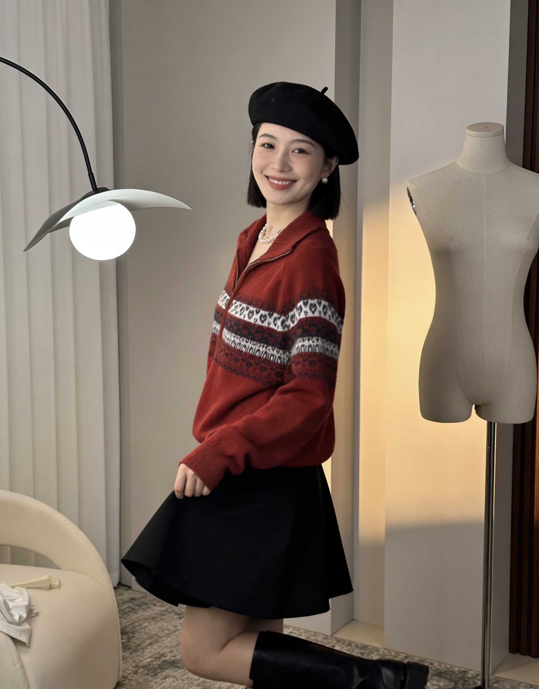 秋冬新款女版宽松时尚提花开衫百搭休闲保暖拉链毛衣外套