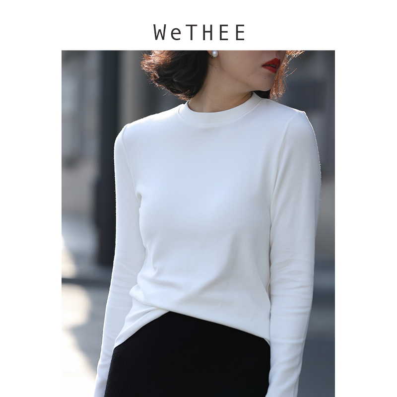 WeTHEE 必入！不舍得脱！万能打底小白边微高领上衣保暖德绒T恤衫