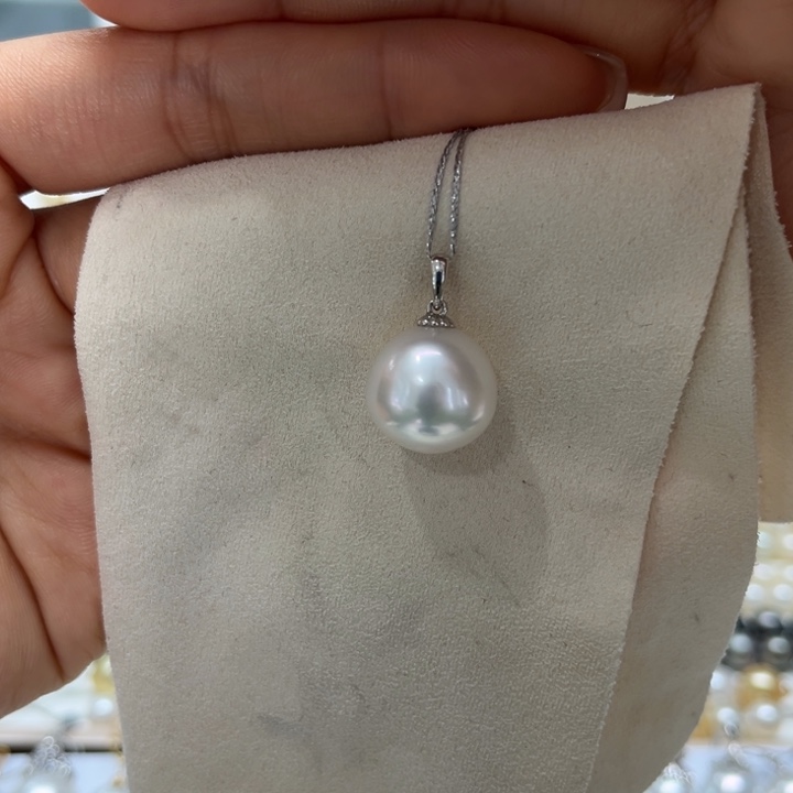 海水珍珠吊坠(不含链)18K金镶嵌14-15mm