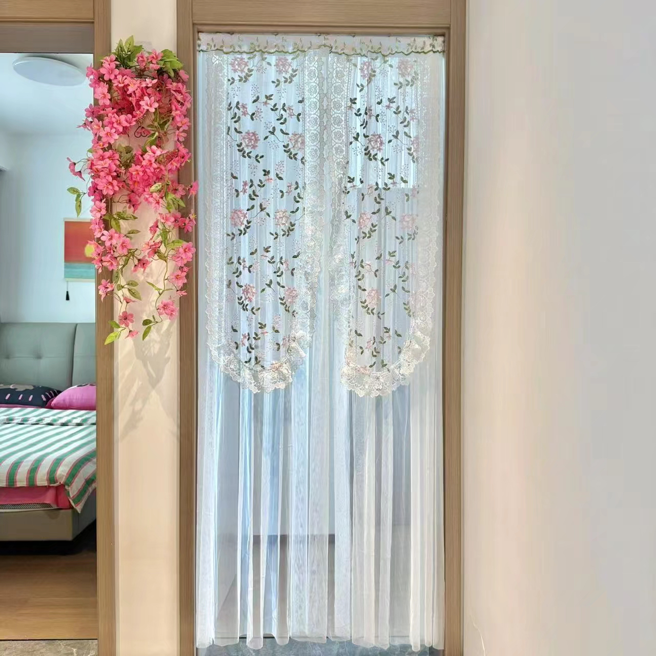 【送80-150伸缩杆】100*200镜花水月刺绣门帘