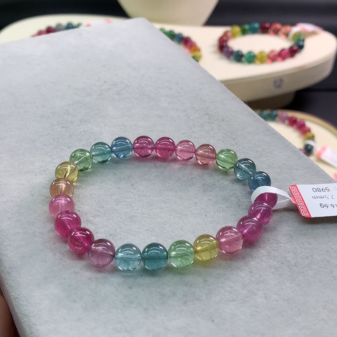 【闪购商品】碧玺手链未镶嵌碧玺荧光色标单圈7.5