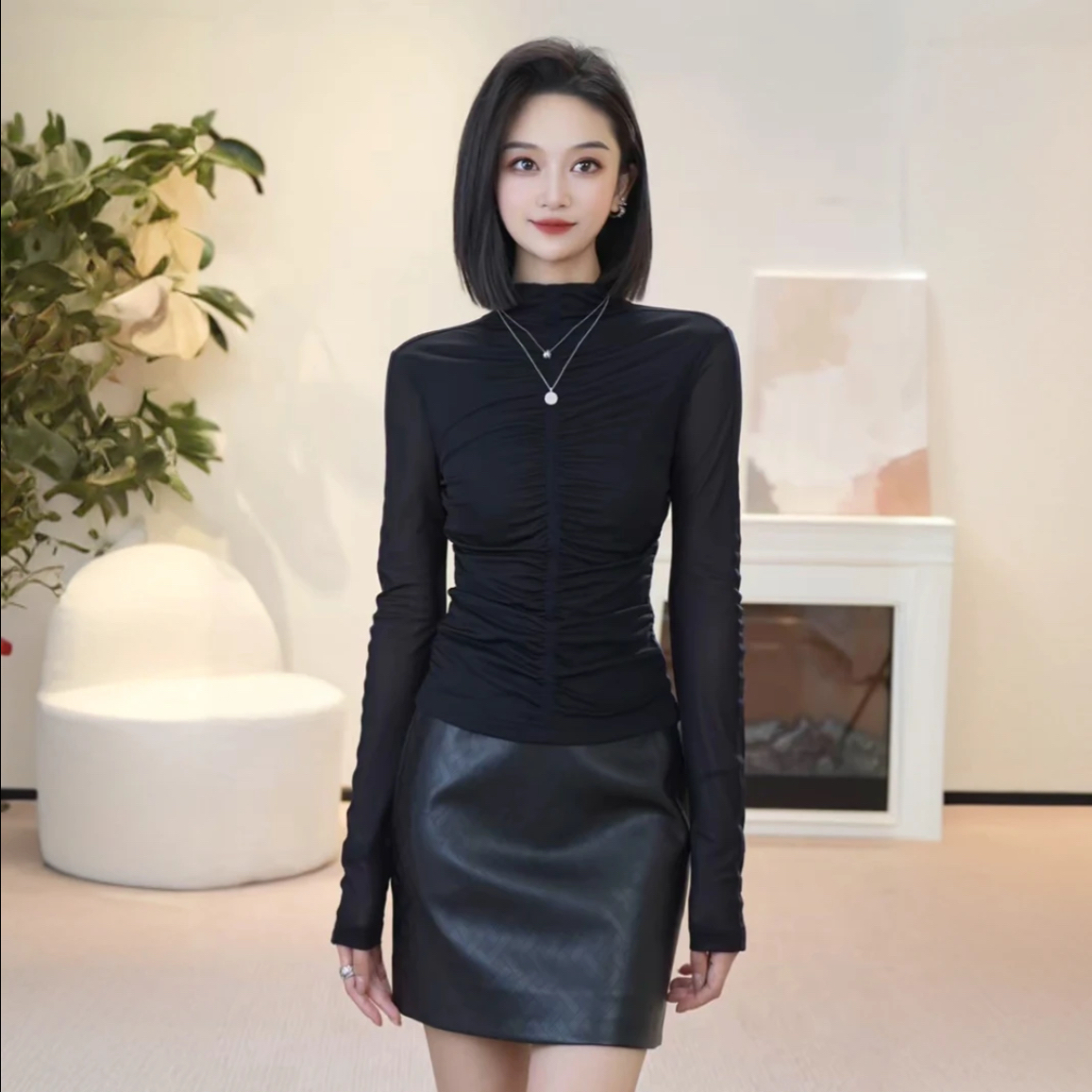GIRDEAR/哥弟品质简约舒适亲肤百搭修身收腰显瘦经典丝网衫130101