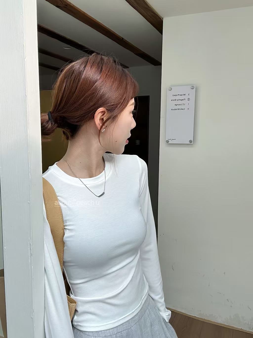 Peach自制 ’随性辣妹‘ 超舒服天丝冰感紧身正肩圆领长袖T恤 10266