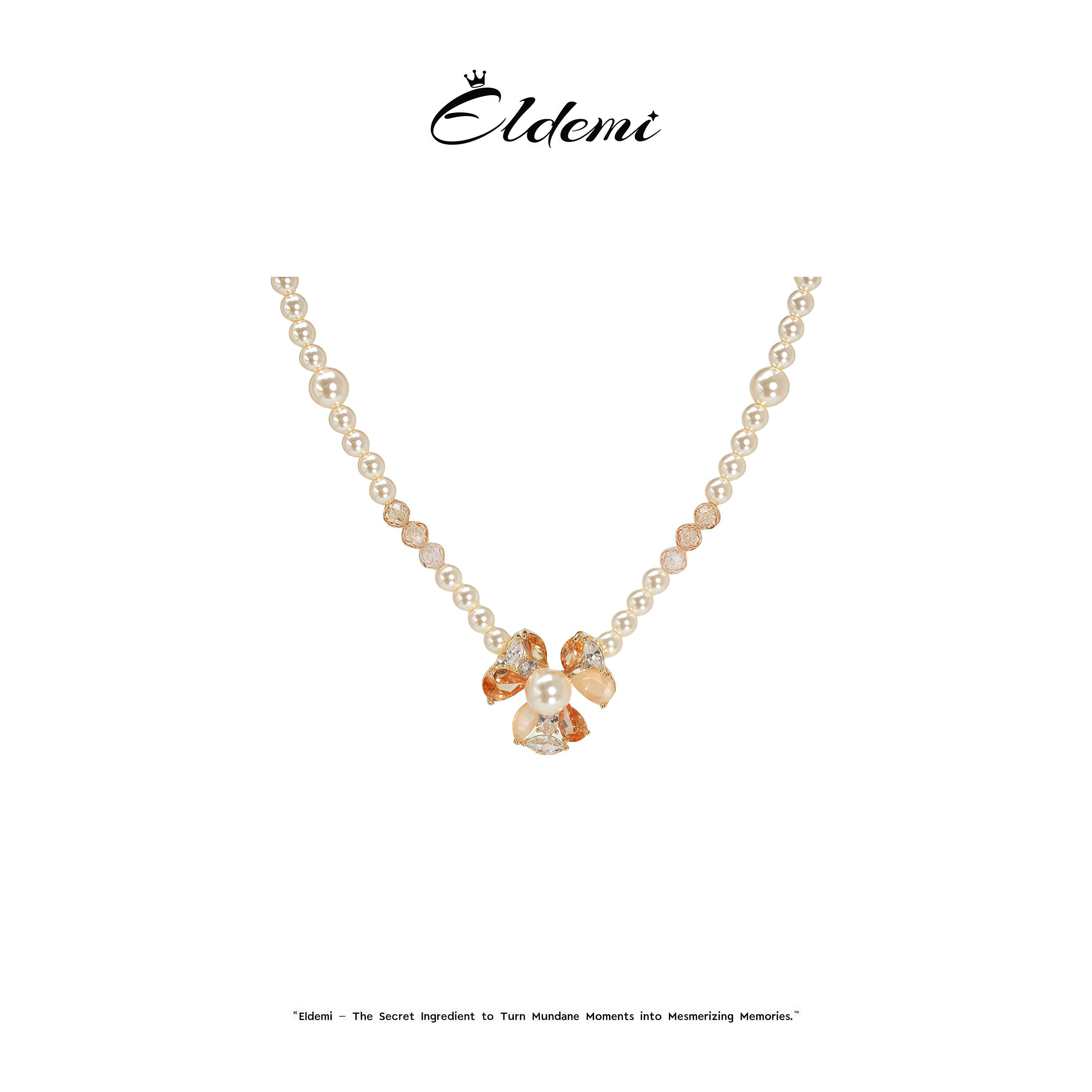 非金属仿珍珠项链 小众高级感【冰透橙】圆锆蜡镶贝珠花朵项链A1402