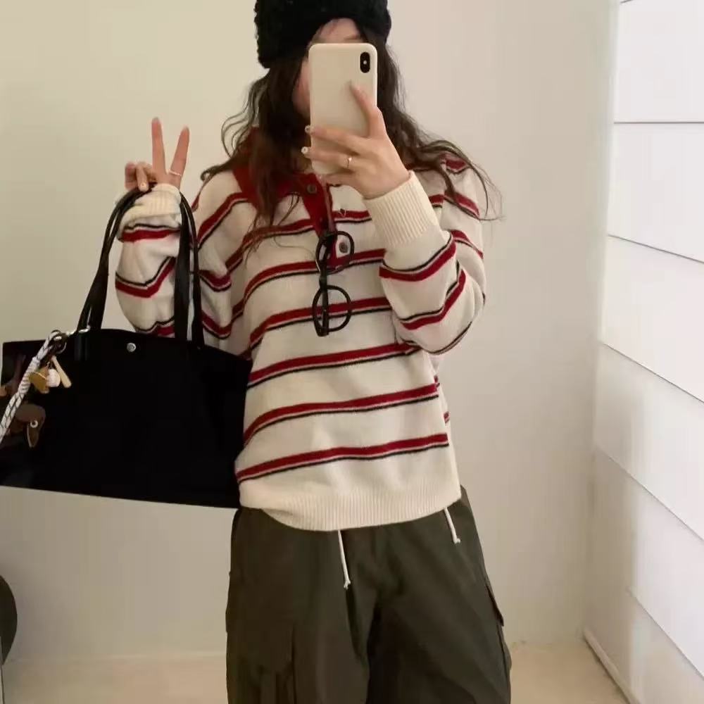 T1092【罗马假日】韩系秋冬新款针织翻领套头女