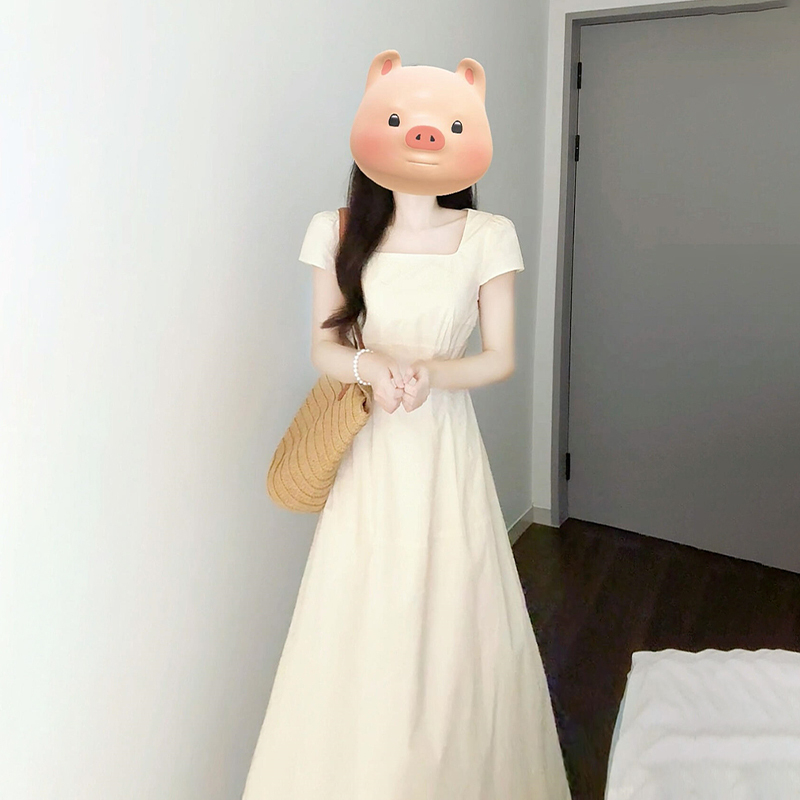 法式温柔风白色连衣裙女夏2025新款小个子巨好看独特掐腰长裙3609