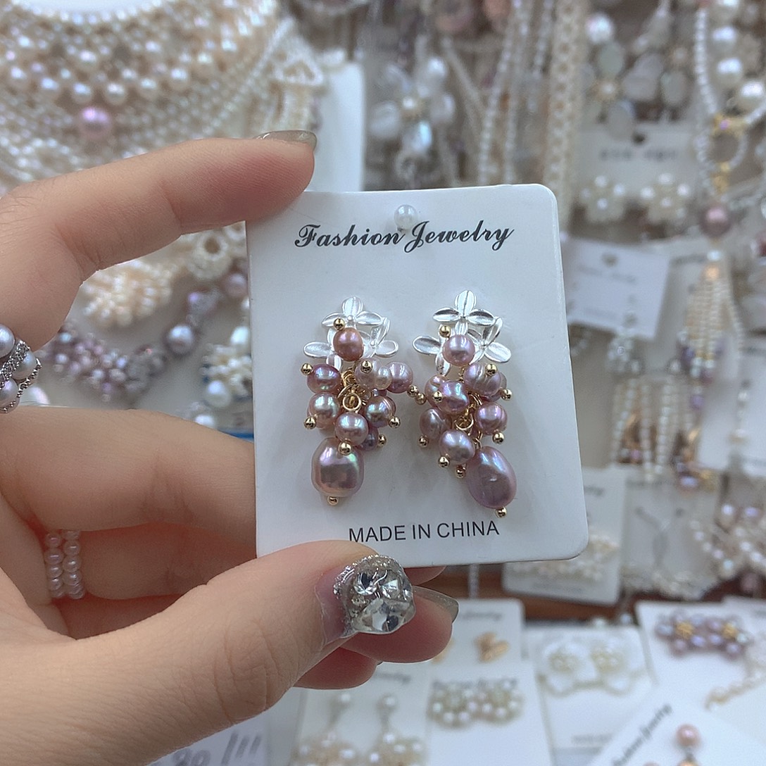 耳饰银S925镶嵌淡水珍珠