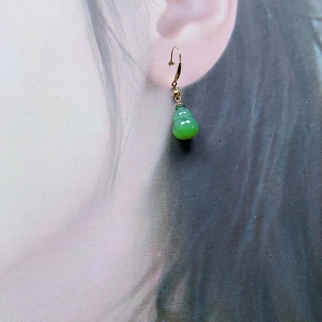 和田玉耳饰18K金镶嵌