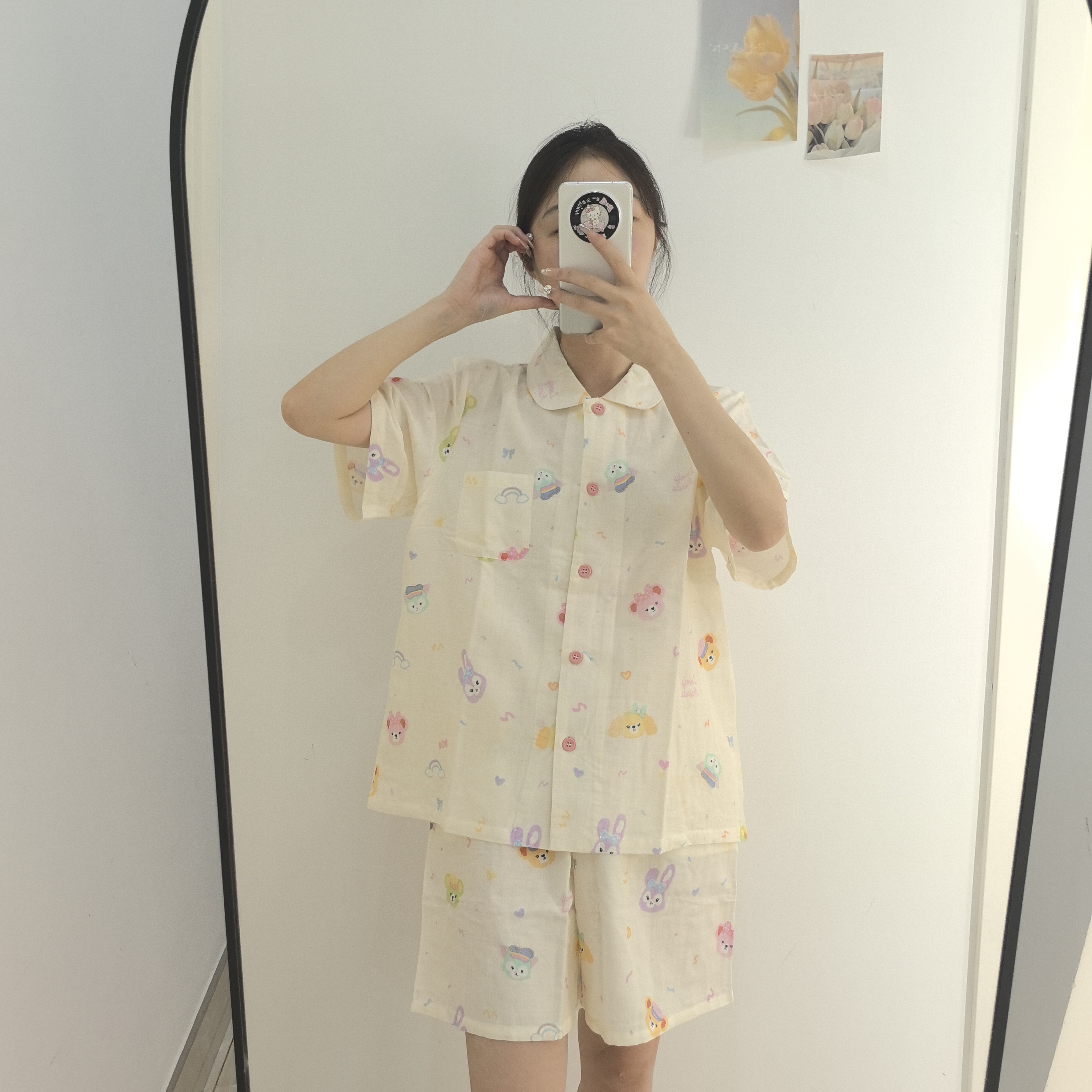 【精梳双层棉纱】翻领100%纯棉睡衣女夏季短袖短裤家居服套装可外穿