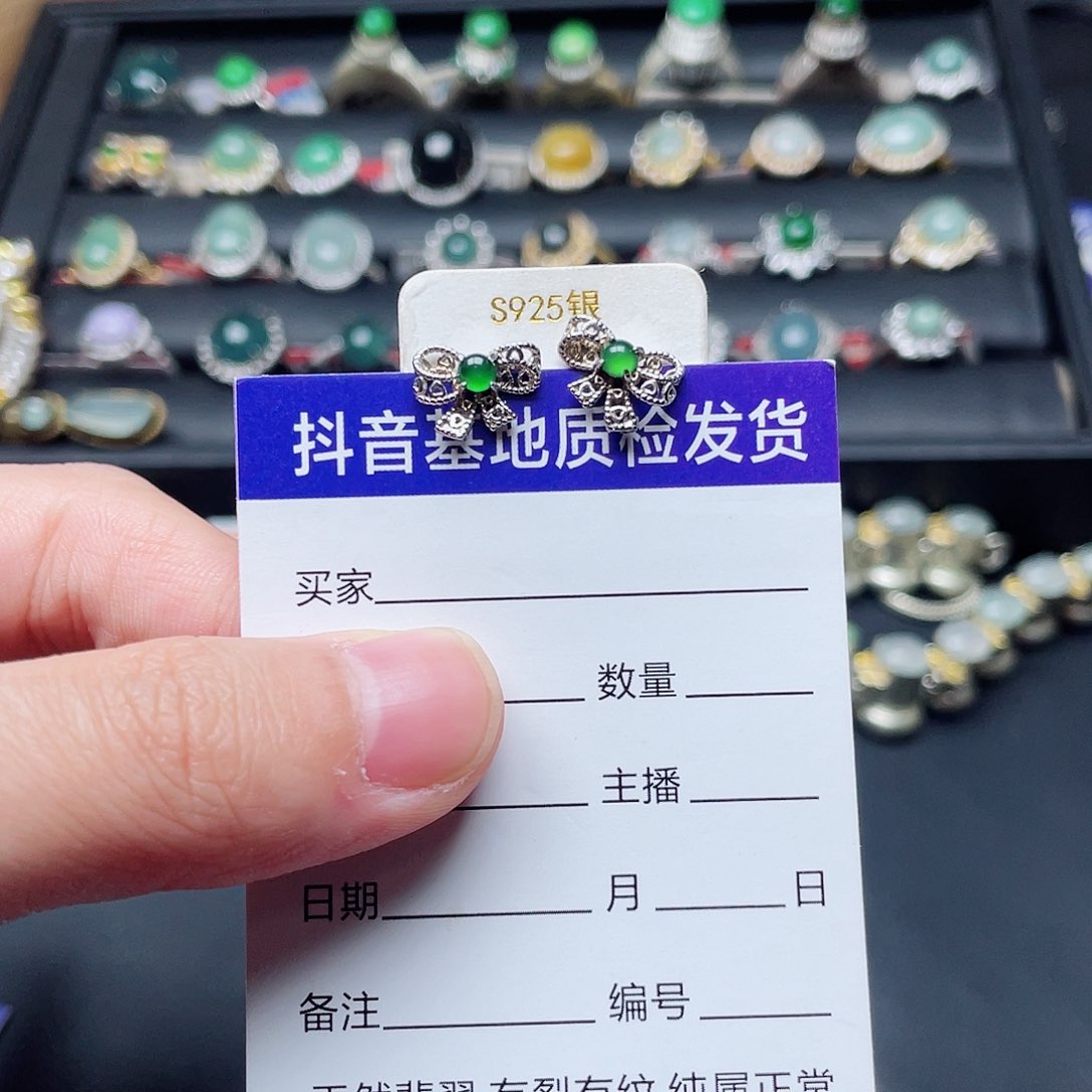 银S925镶嵌翡翠耳饰
