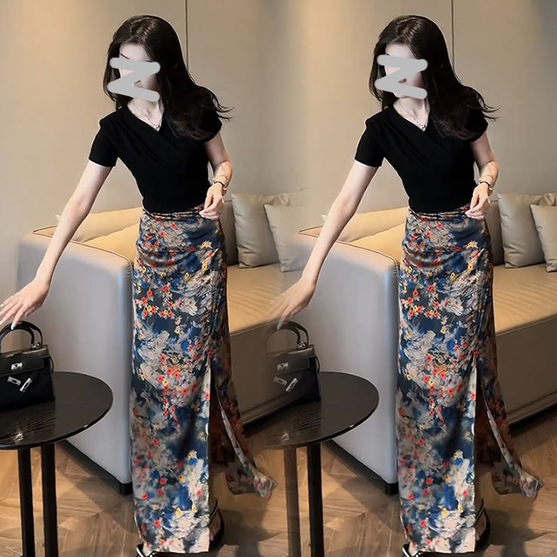 【有运费险】气质高腰印花半身裙长裙女2025夏季新款碎花开叉裙子
