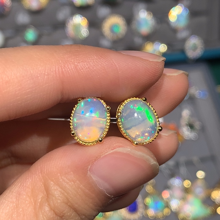 欧泊耳钉z银S925镶嵌欧泊