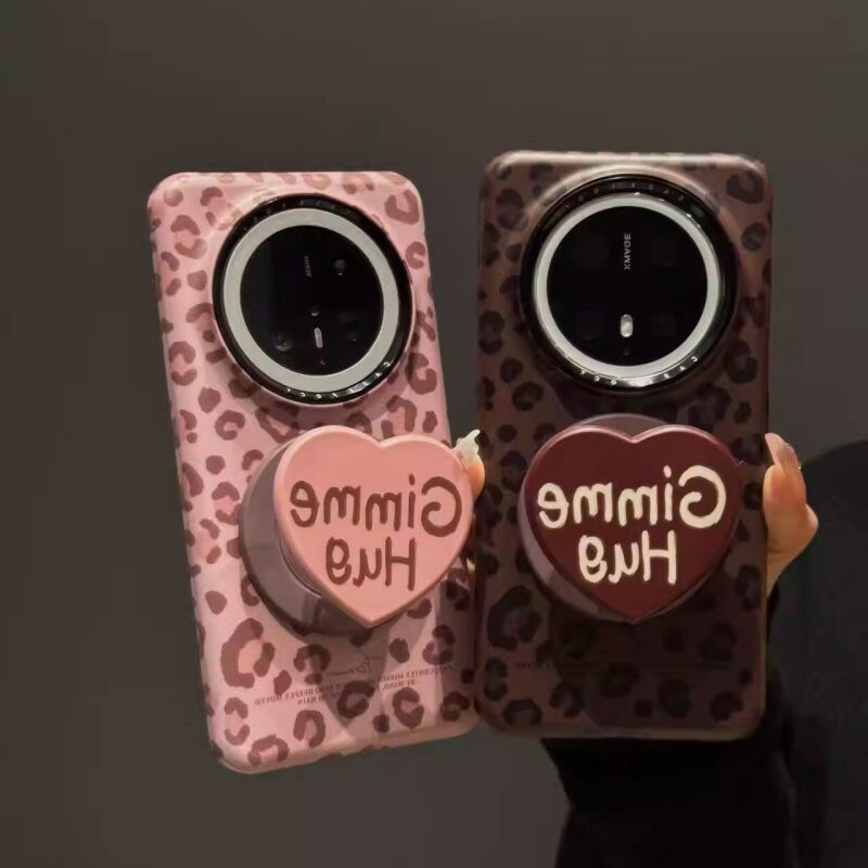 适用华为mate80pro手机壳新款mate70甜酷豹纹爱心英文标磁吸mate6