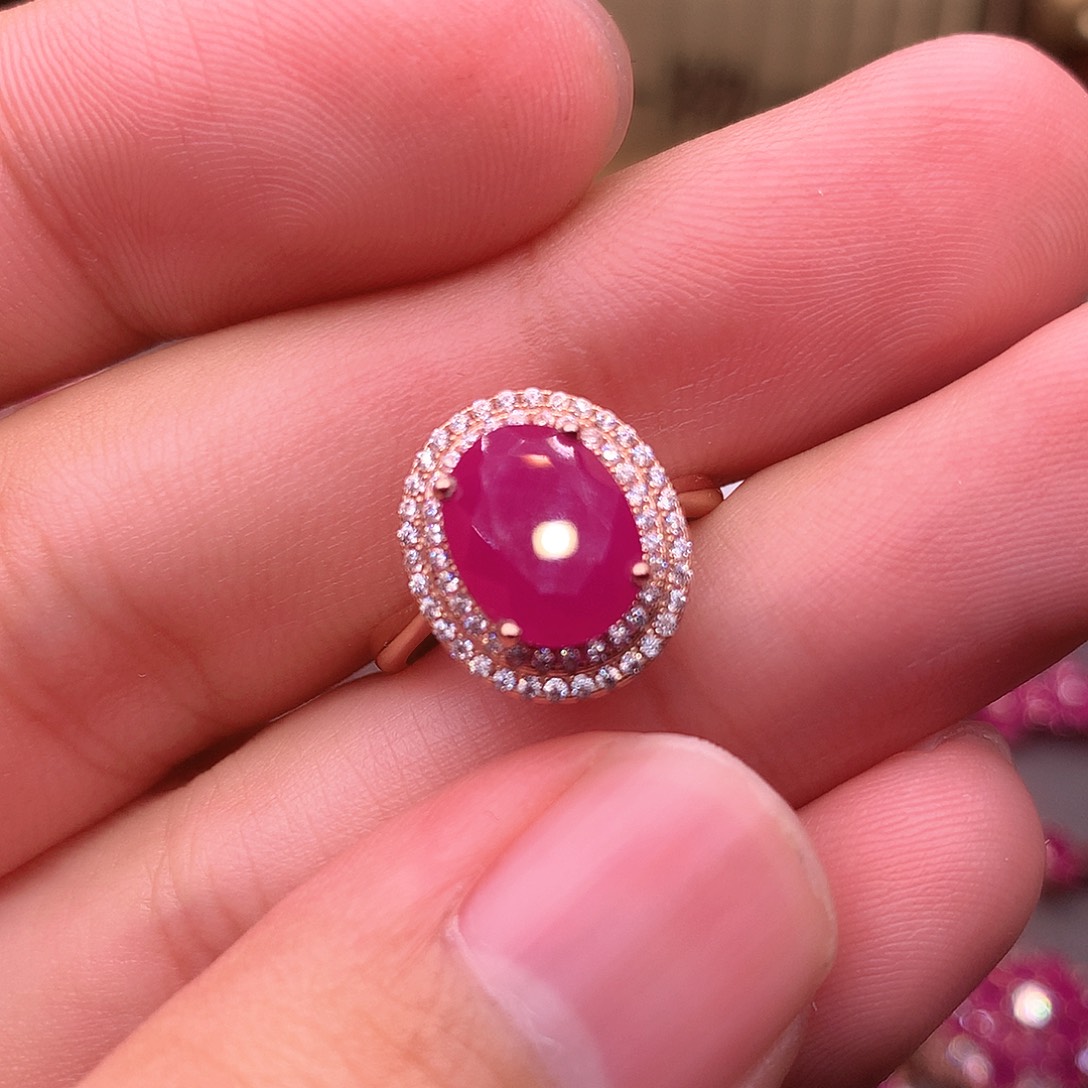 红宝石戒指银S925镶嵌