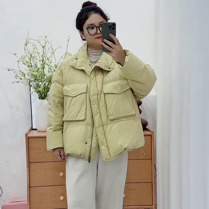 小娃娃领翻领大码羽绒服女230斤胖mm白鸭绒韩版加厚谷仓三防外套