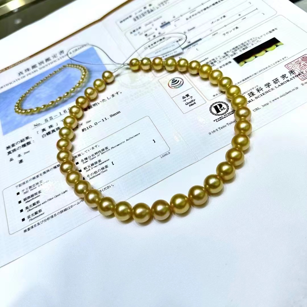 海水金色珍珠大点位强光项链10-12mm