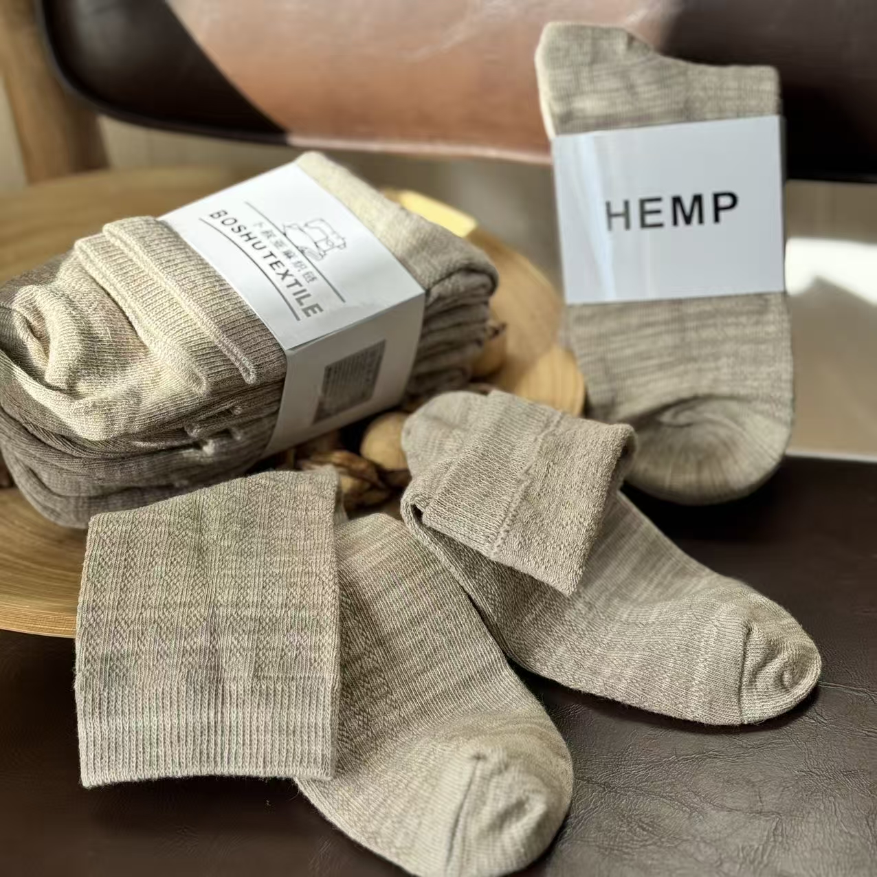 【汉麻羊毛袜】秋季长袜学生除臭吸汗纯色透气清爽色织条纹简约高级