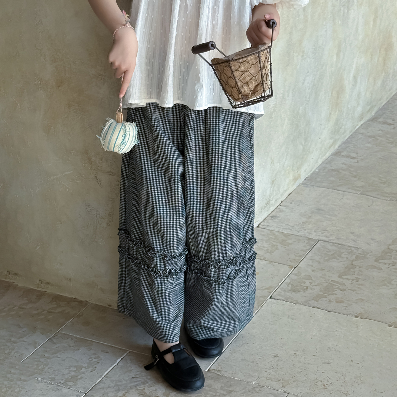 LJ-71780-童装女童复古格子裤2025夏季新款儿童休闲阔腿裤潮童