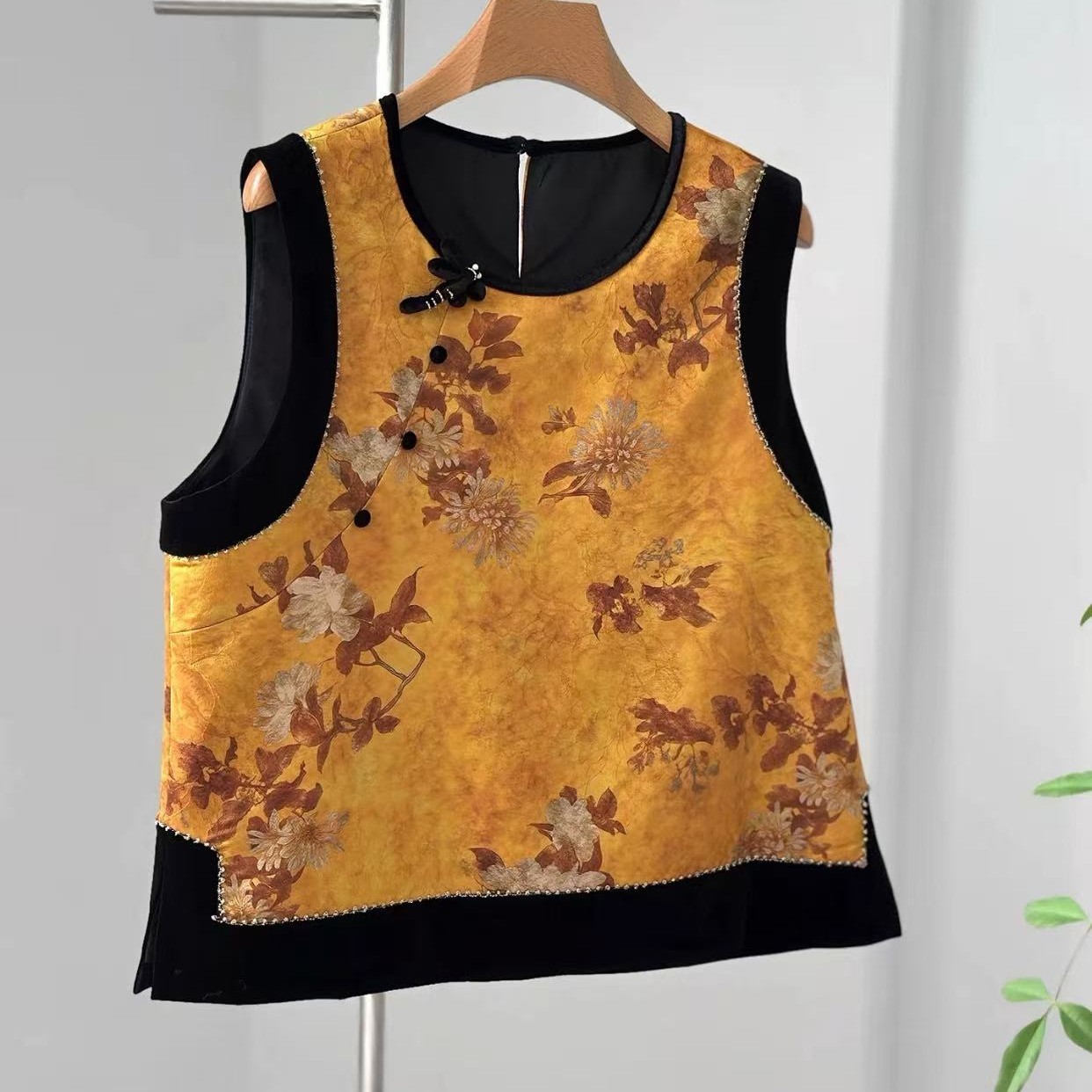 【蜻蜓扣】香云纱提花马甲