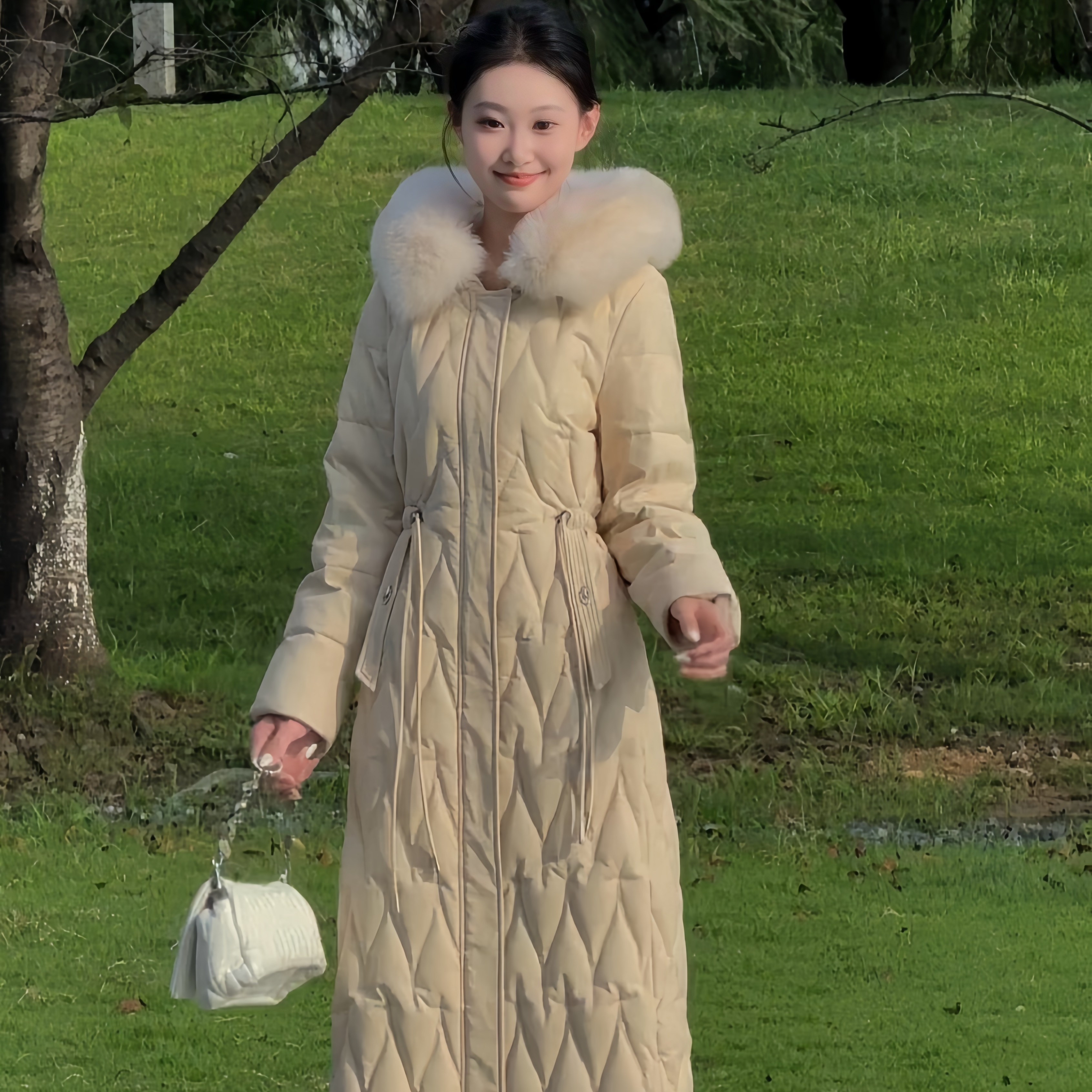 YS3 2025新款时尚百搭潮流女款冬季大毛领收腰连帽女士保暖外套