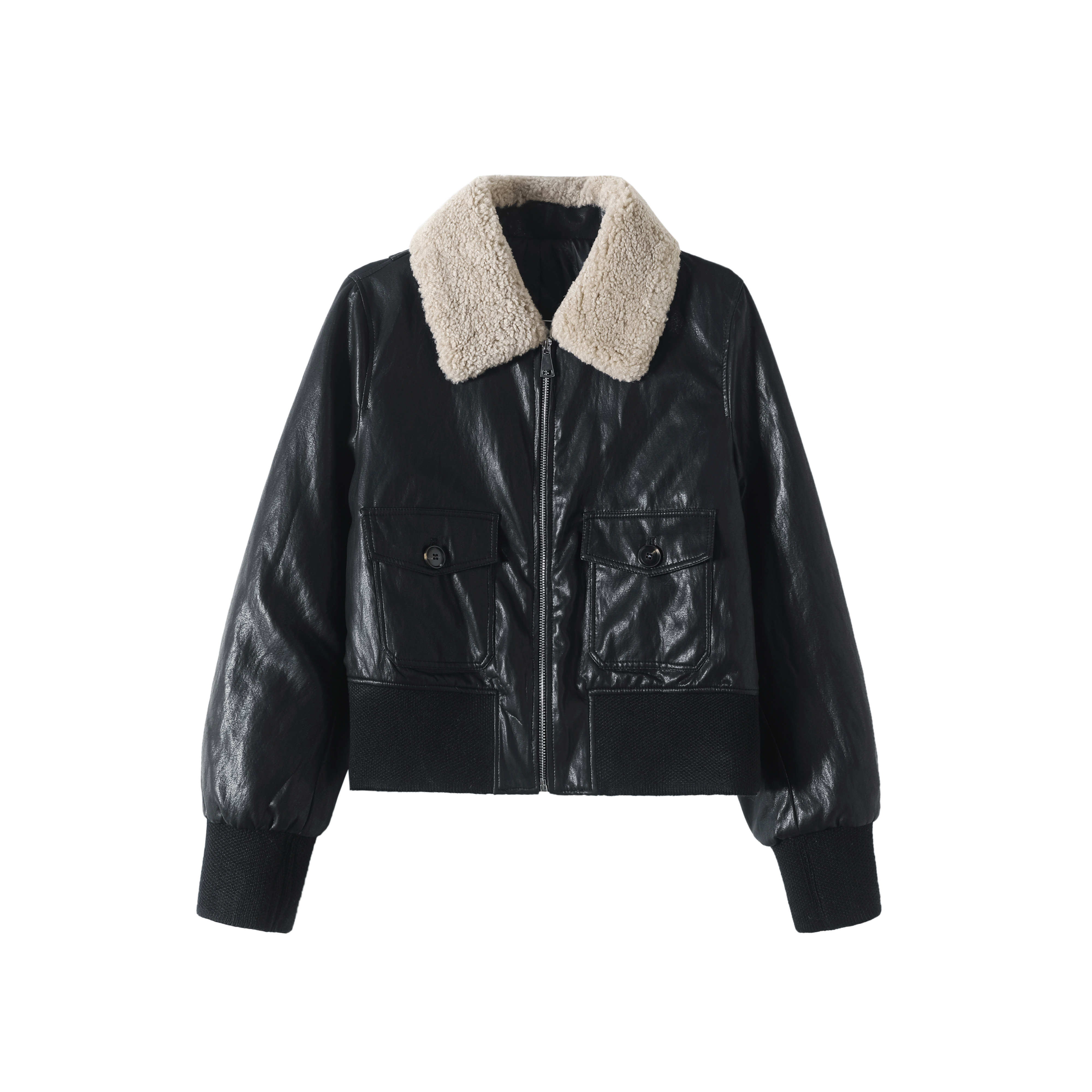 2025冬明星同款复古美式绵羊皮短款毛领皮衣外套LM