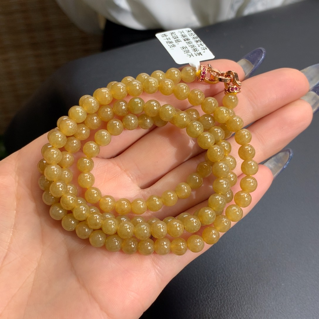 翡翠手链未镶嵌冰胶黄翡项链卡6m m