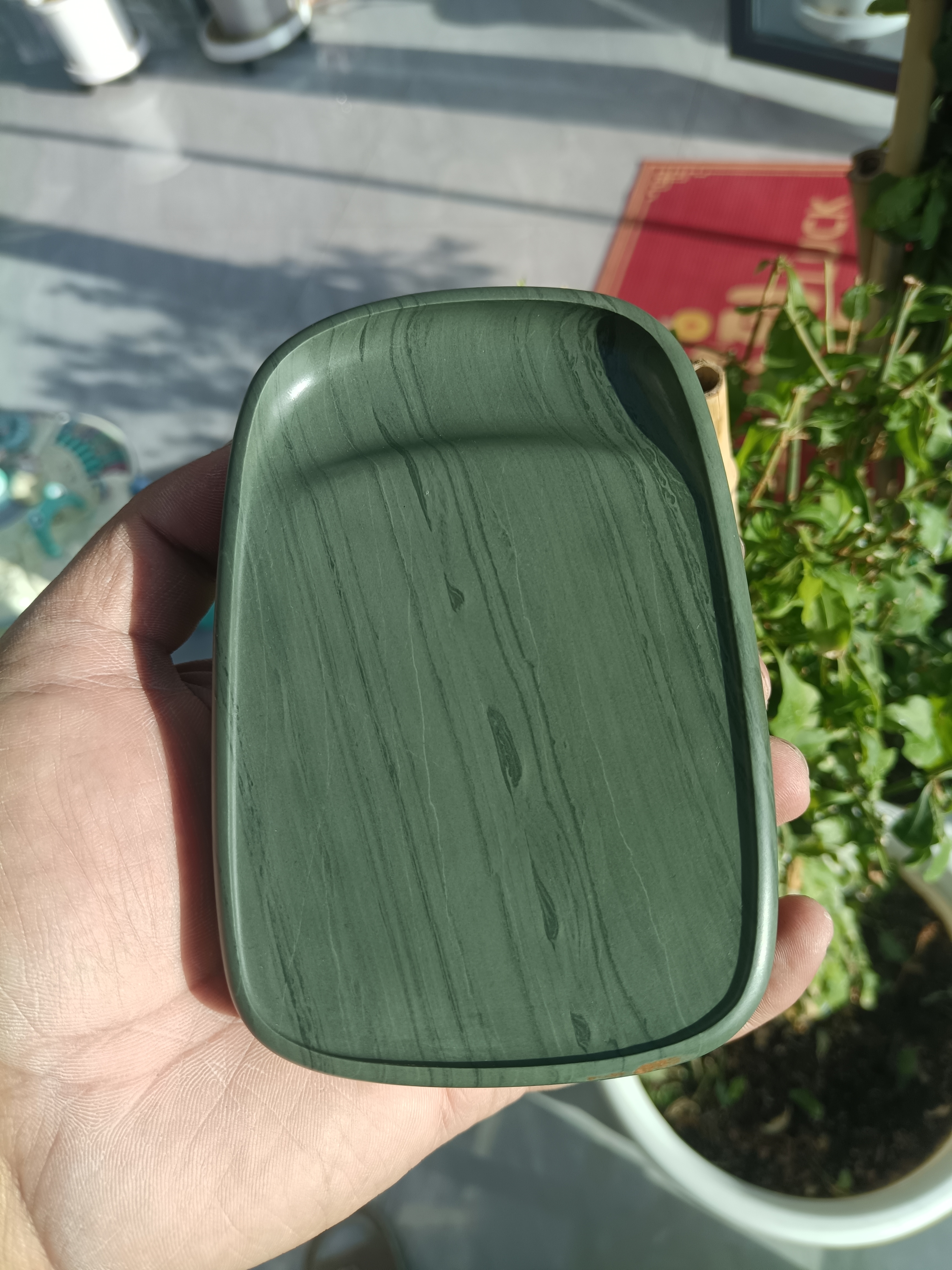 喇嘛崖老坑上层鸭头绿经典绿漪淌池砚尺寸12.2+8.4+2.7