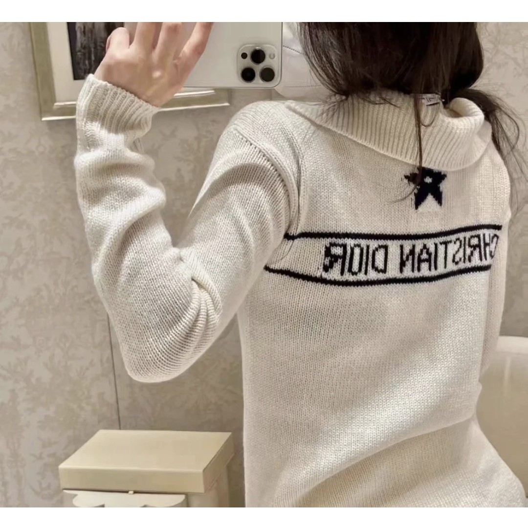 99新 DIOR/迪奥 米色海军领字母毛衣 36码 GM002224