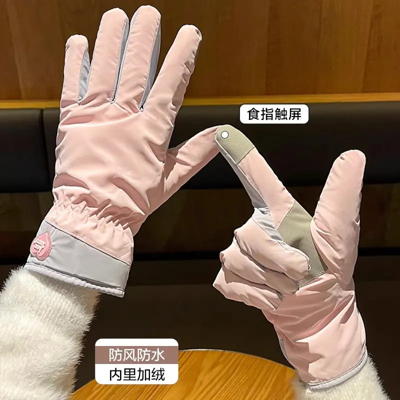 手套女冬季可爱加绒保暖手套可触屏骑行手套冬天骑电动车手套防水