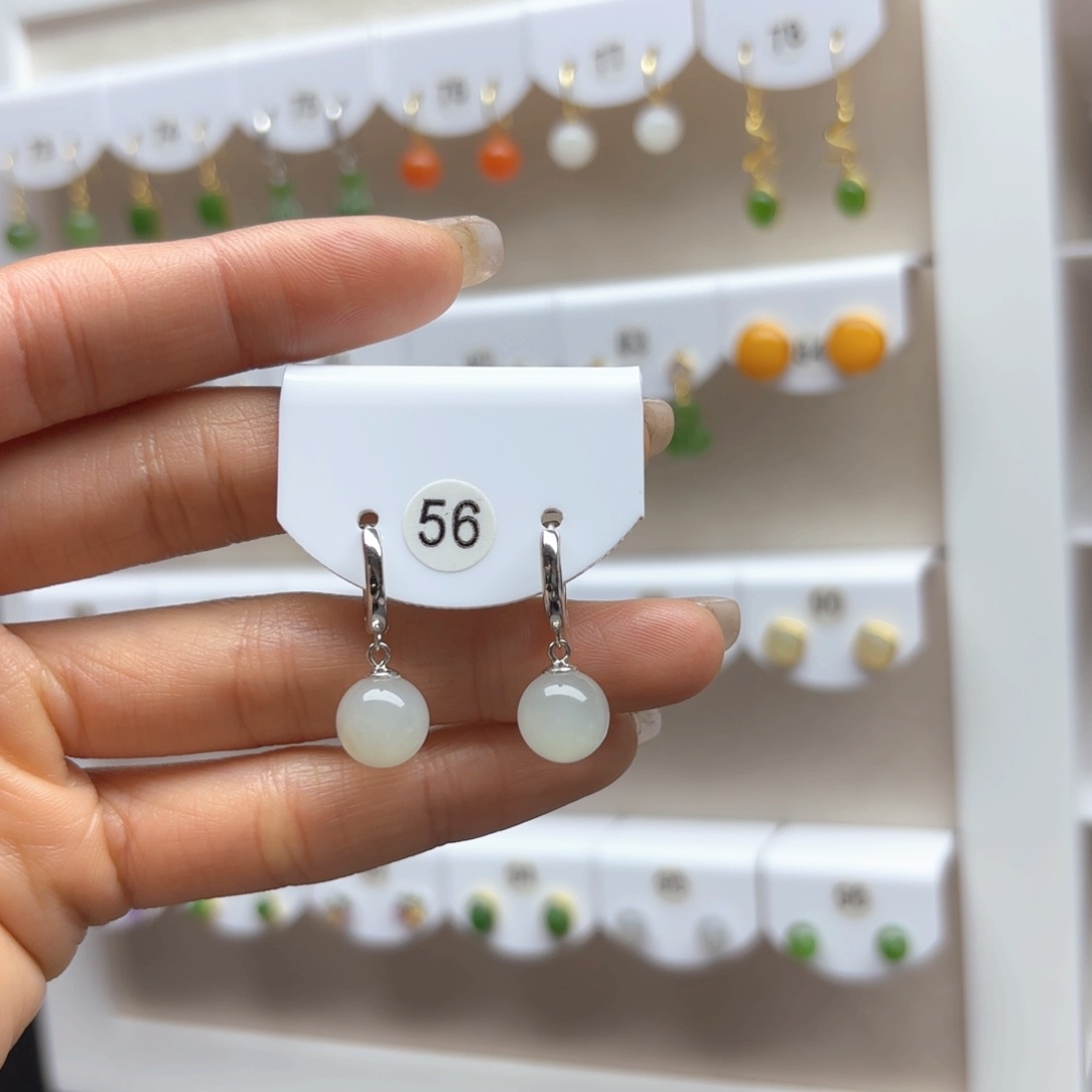 和田玉耳饰银S925镶嵌2