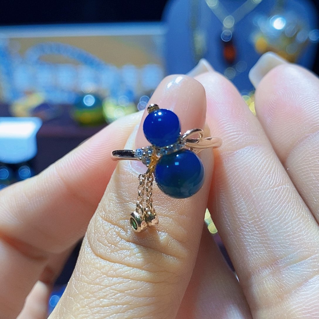 蓝珀银S925镀金镶嵌戒指