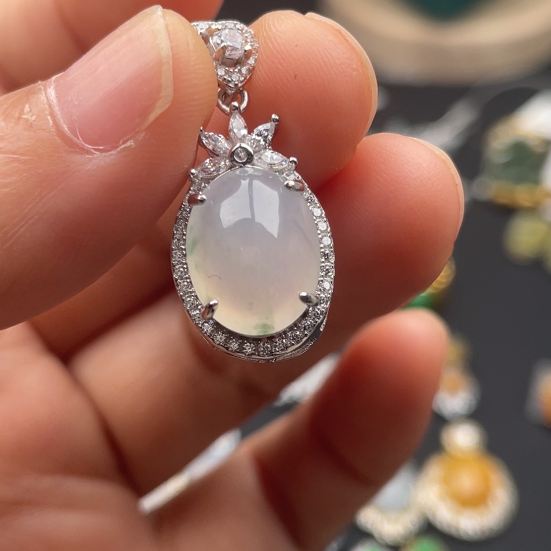 翡翠银S925镶嵌吊坠(不含链)