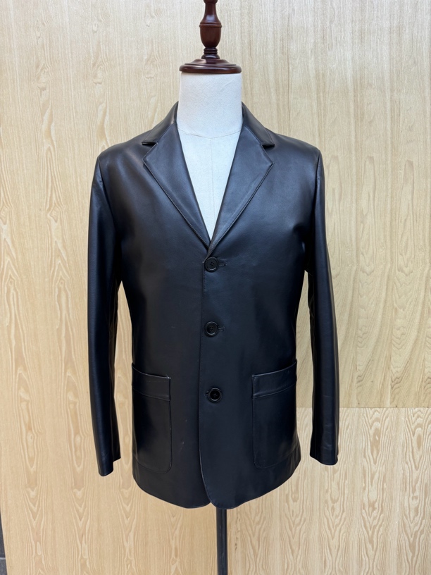 春季新款男士绵羊皮皮西服时尚真皮夹克修身显瘦百搭