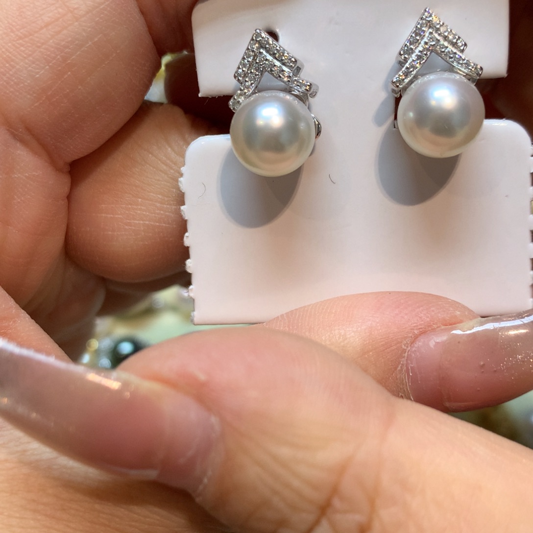 海水珍珠耳饰银S925镶嵌