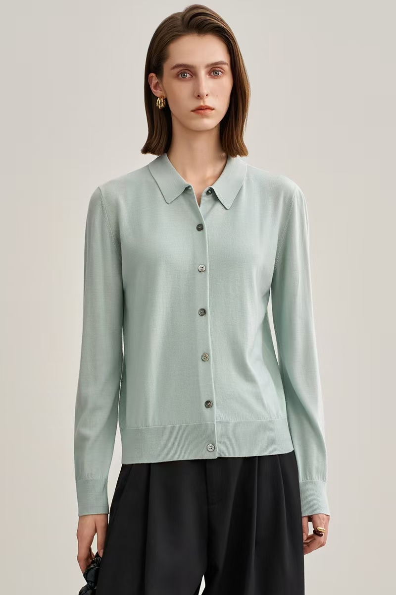 100%18针68支精纺羊毛女士翻领衬衫