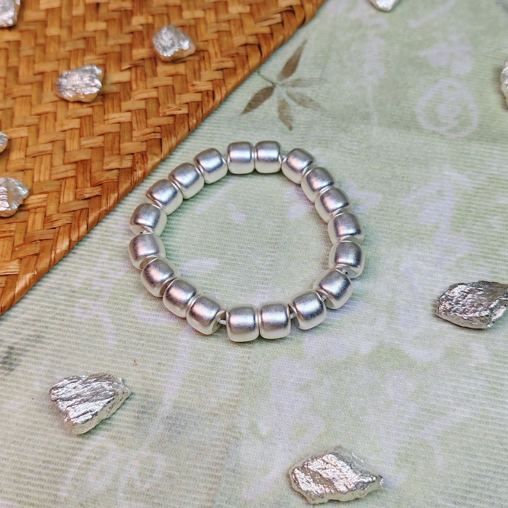 足银手镯 男实心加重老型珠手链