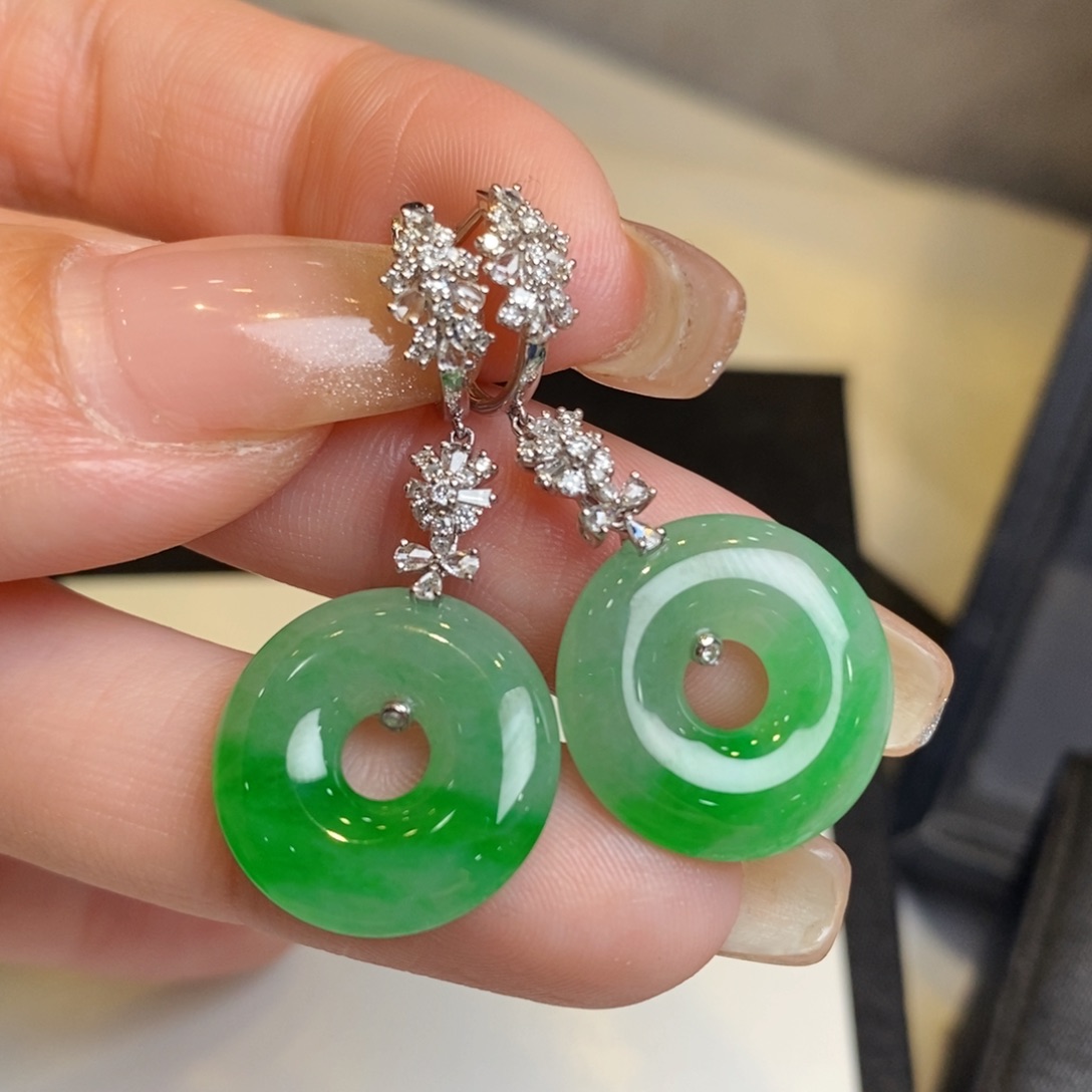 翡翠耳饰18K金镶嵌甜甜圈