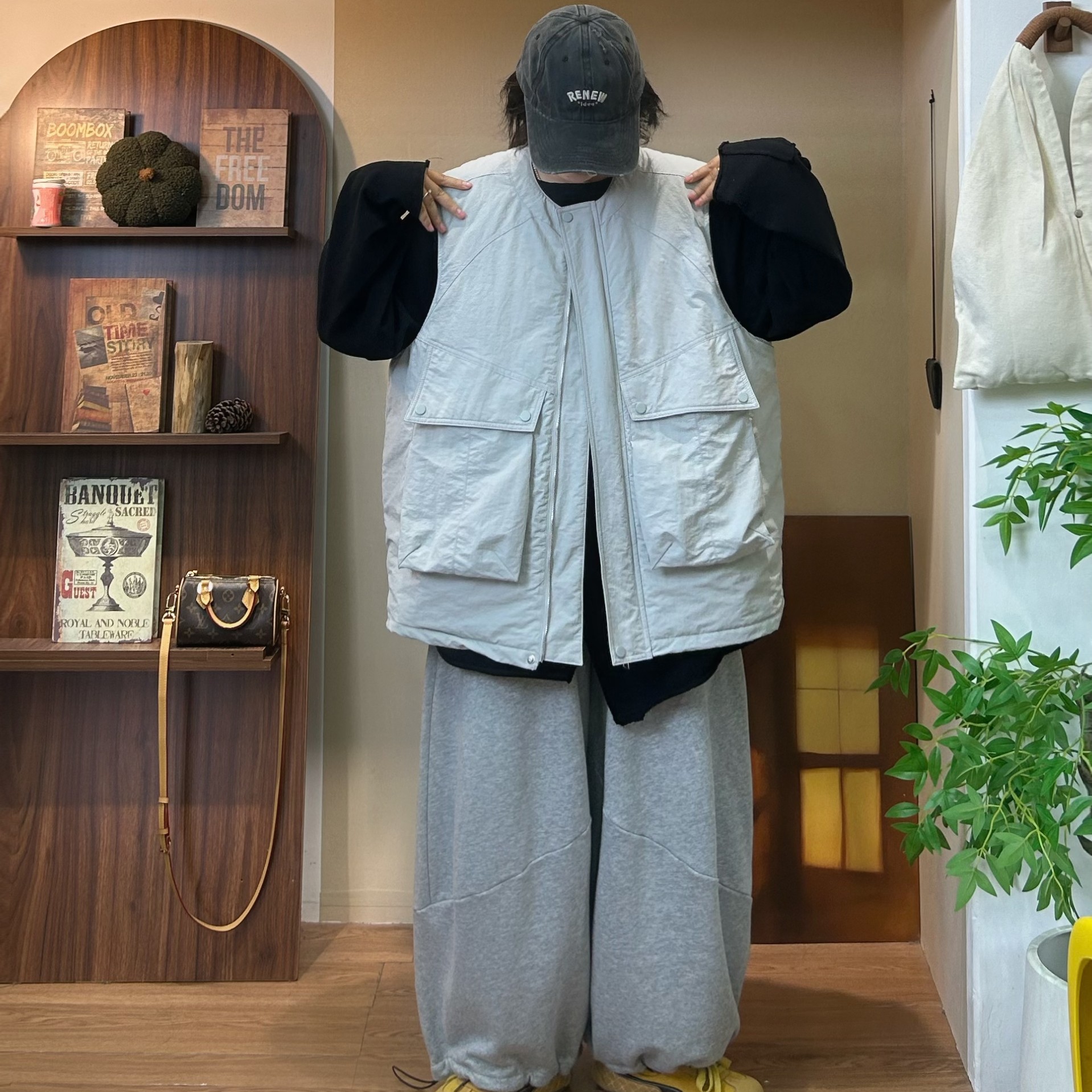 冬季新款宽松休闲百搭慵懒风大口袋夹棉马甲