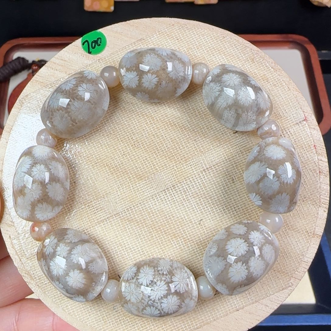 未镶嵌手链硅化玉清晰花富甲