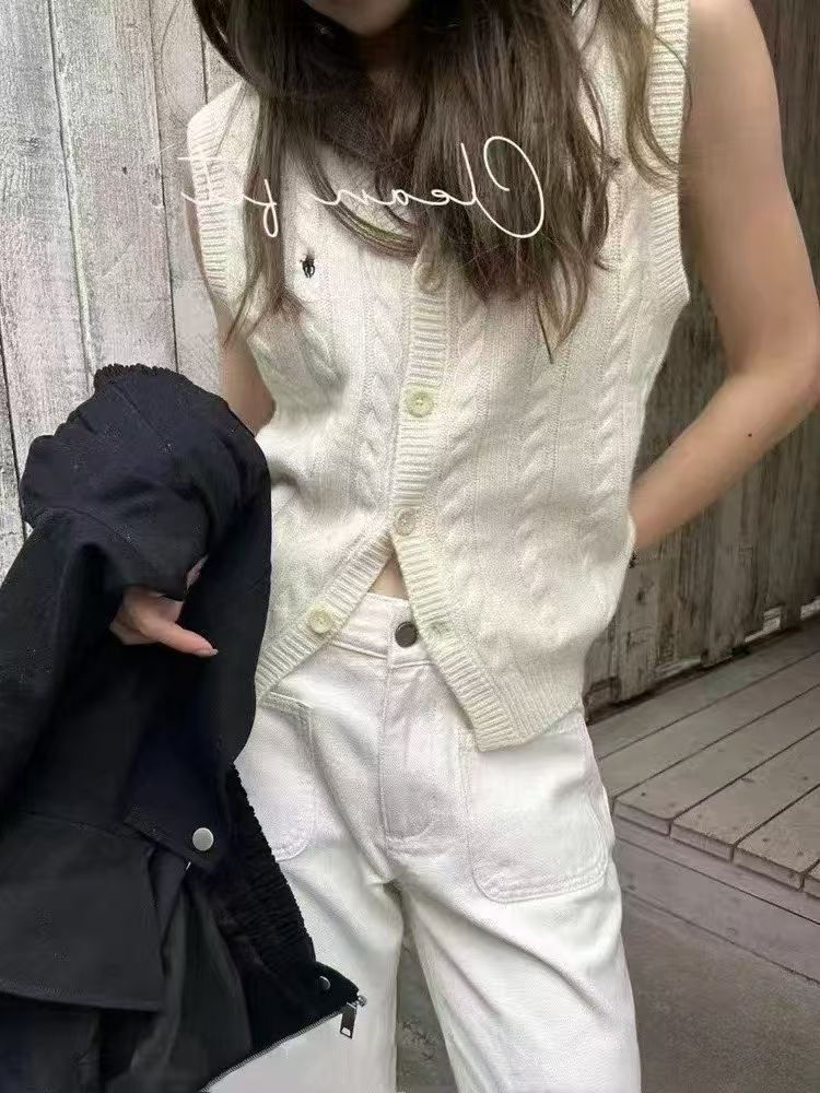 套头V领刺绣常规款马甲针织韩版日系251#
