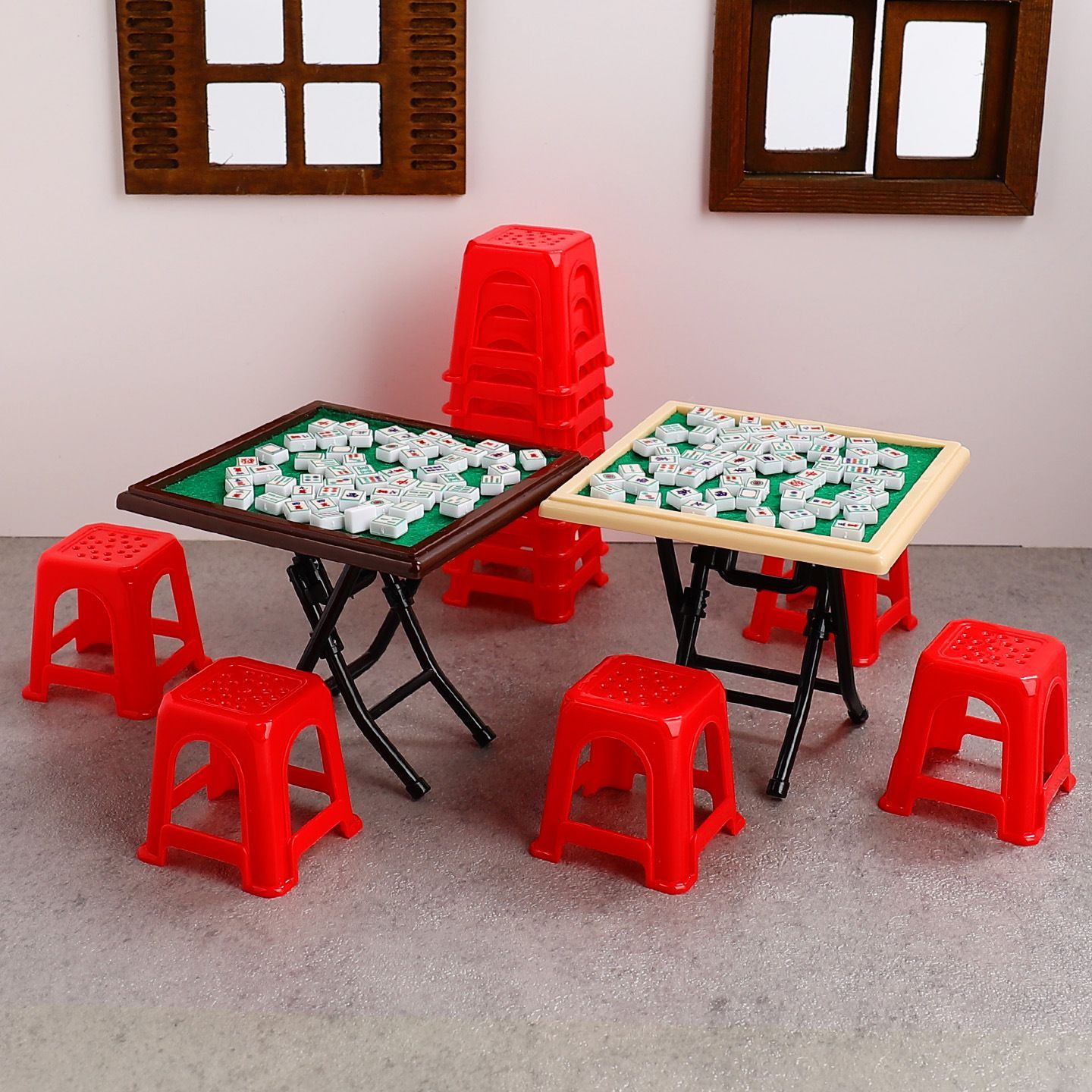 迷你微缩仿真麻将桌棋牌室模型摆件 diy手工装饰小屋场景道具拍摄