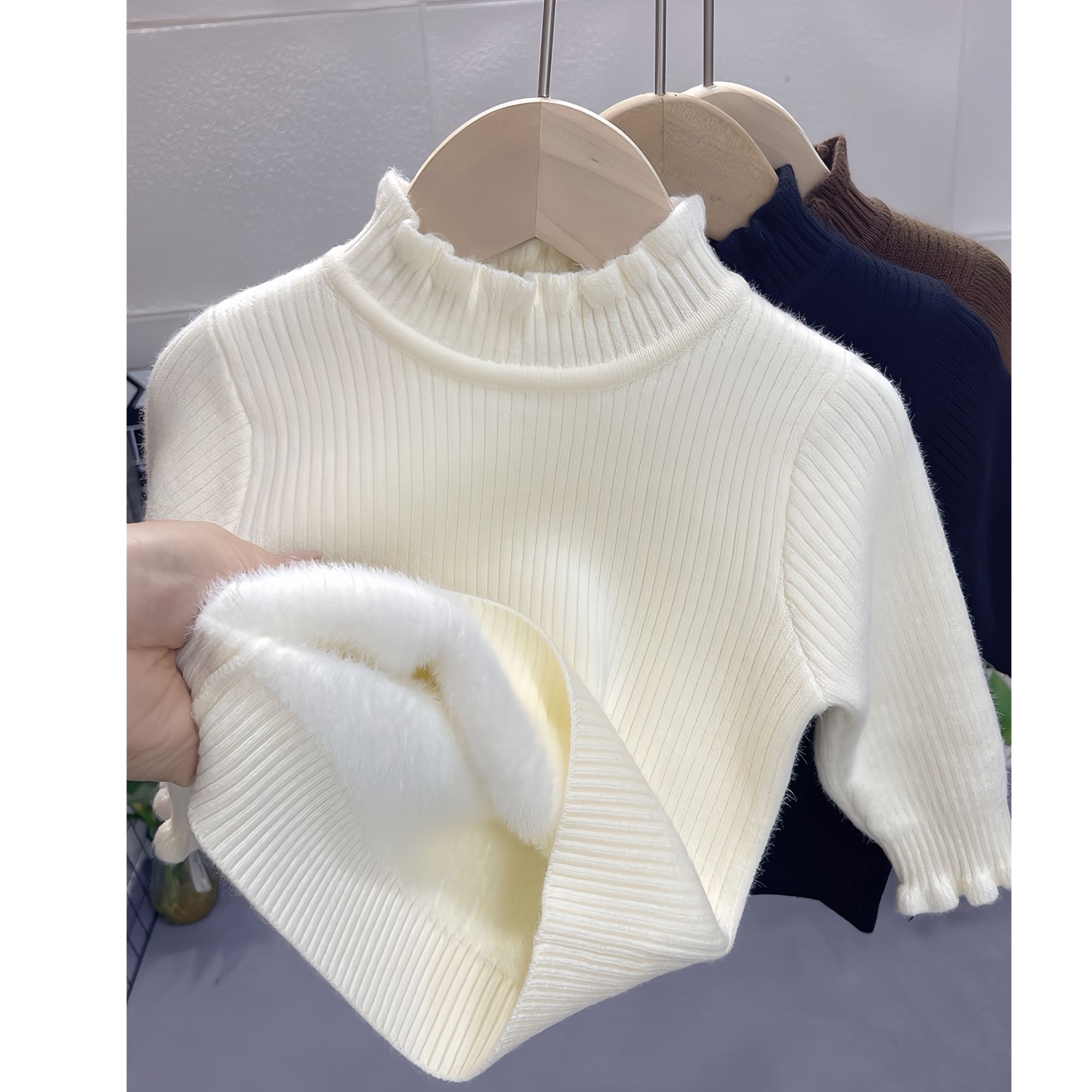 儿童一体绒内搭高品质女童毛衣加绒2025年新款宝宝洋气半高领打底