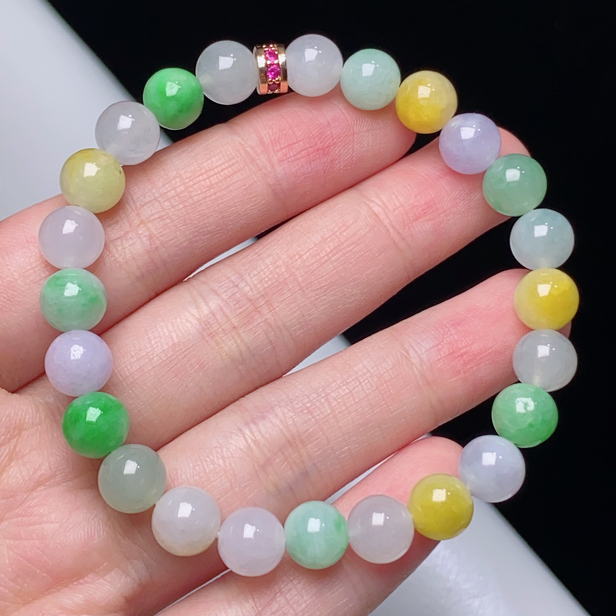 缅甸天然翡翠A货冰种多宝马卡龙圆珠手链卡7.8mm糖果色多色彩色