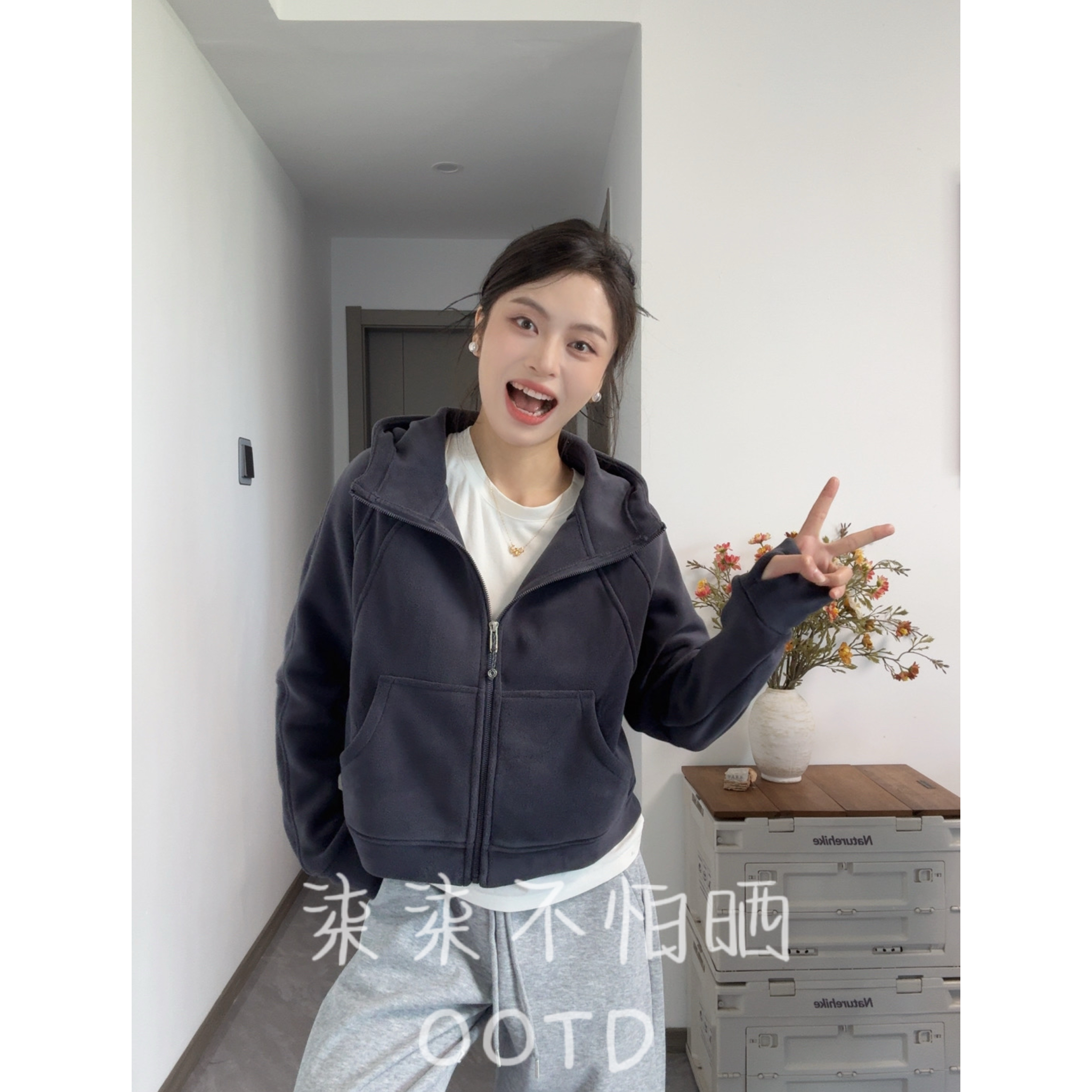 2025秋冬重磅奥粒绒美式连帽卫衣宽松休闲百搭运动开衫户外防风衣