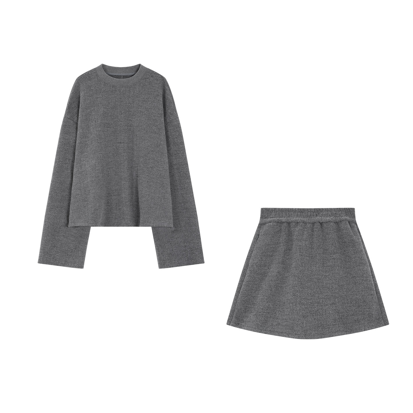 李大琪【裙裤套装】高级灰纯色宽松舒适含绵羊毛简约时尚套装