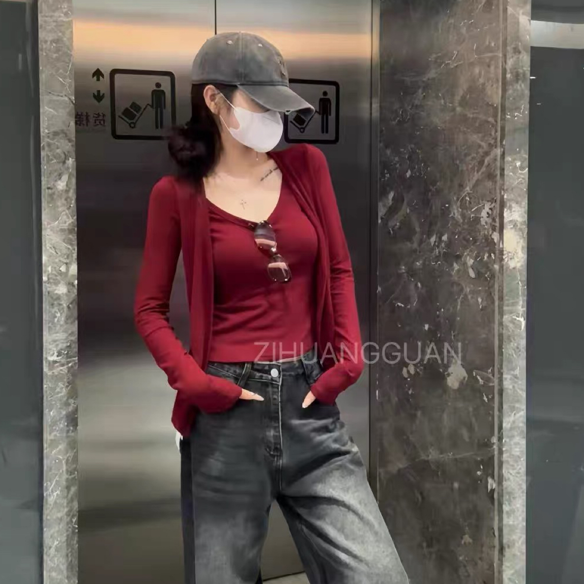 欧货2025秋季新款显瘦百搭圆领套头假两件拼接纯色打底衫上衣女