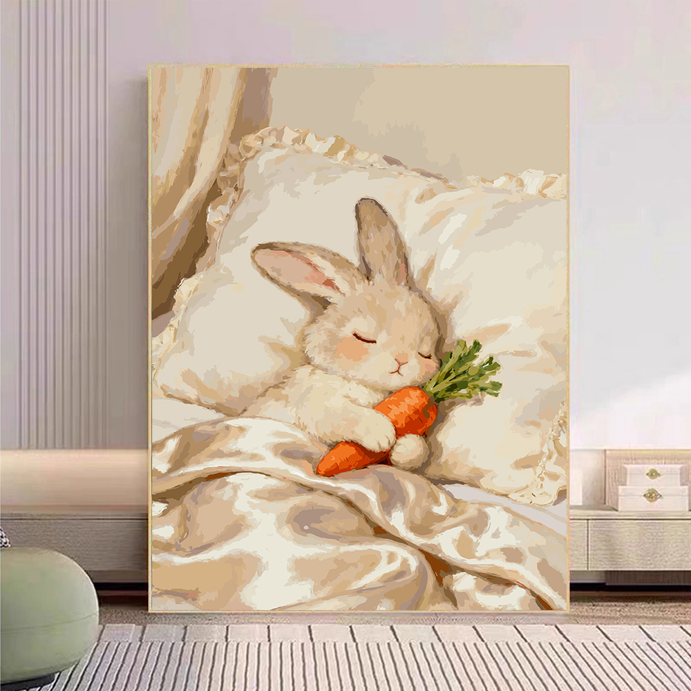 【晚安兔兔】高还原肌理画高端DIY数字油画卡通动物丙烯手工装饰画