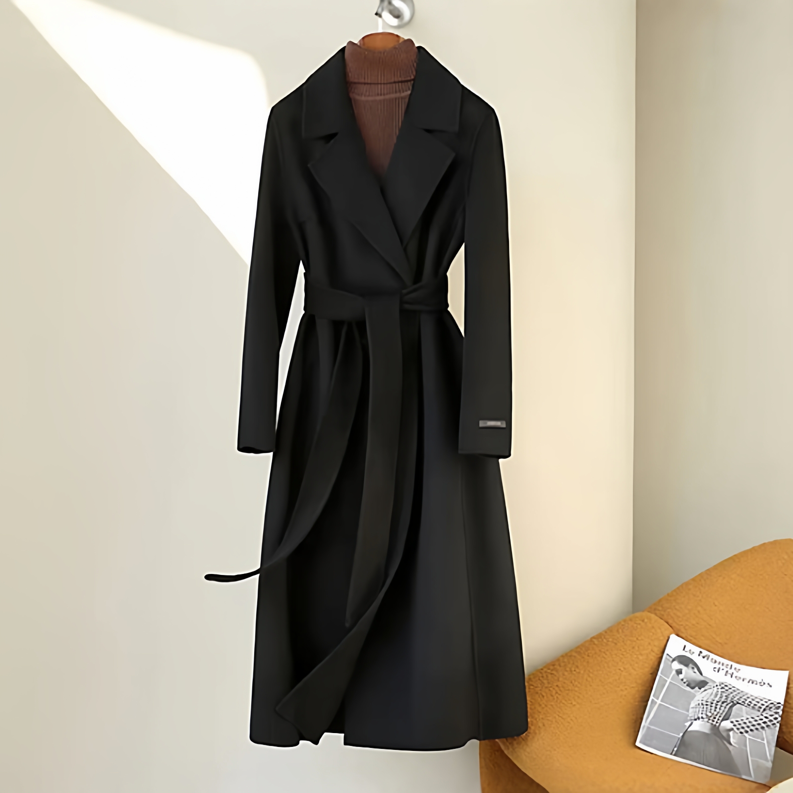 伊馨大码2025秋新双面羊毛大衣长款秋冬时尚气质西装领毛呢外套