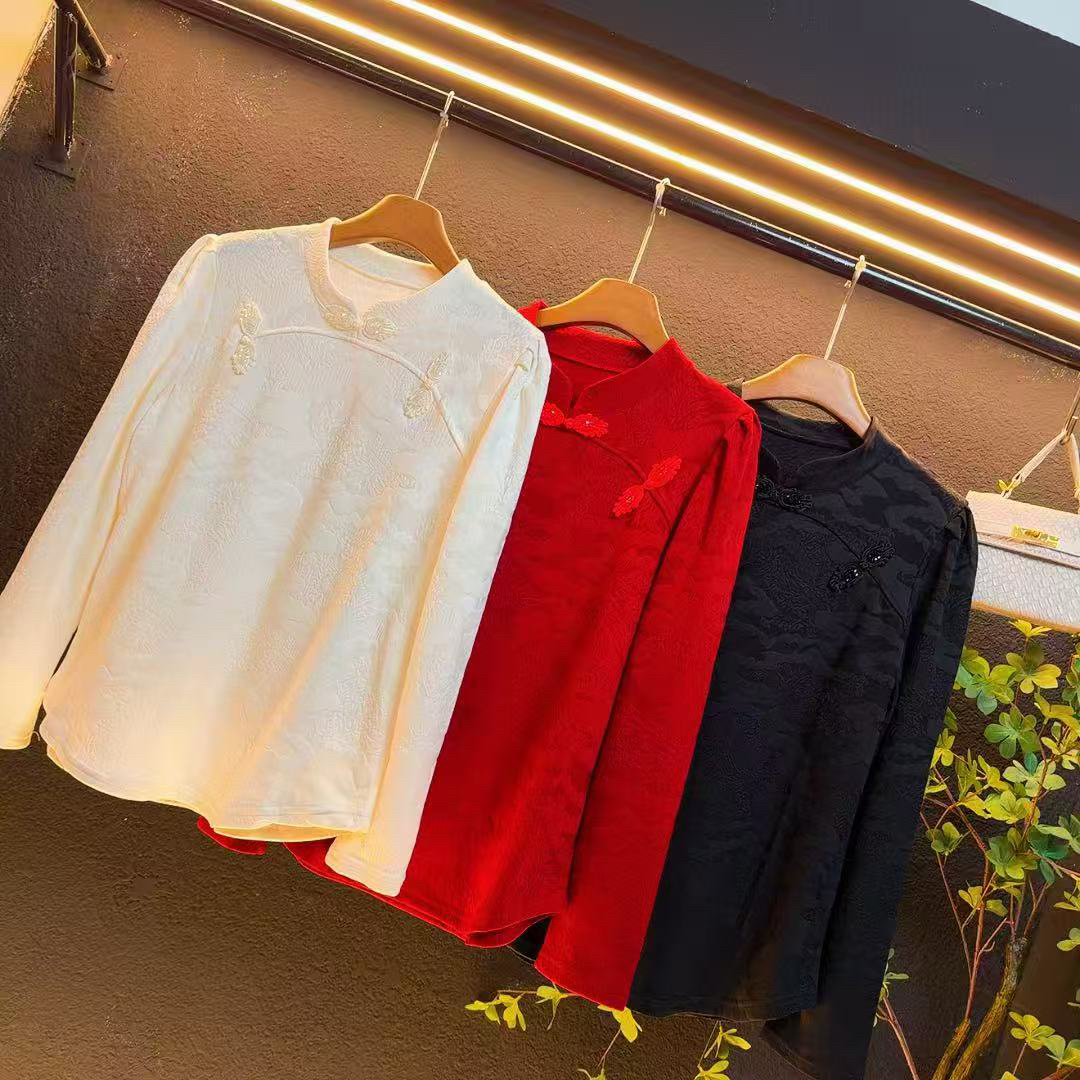 新款大码2025中式国风盘扣设计百搭蓬蓬肩显瘦上衣/2099